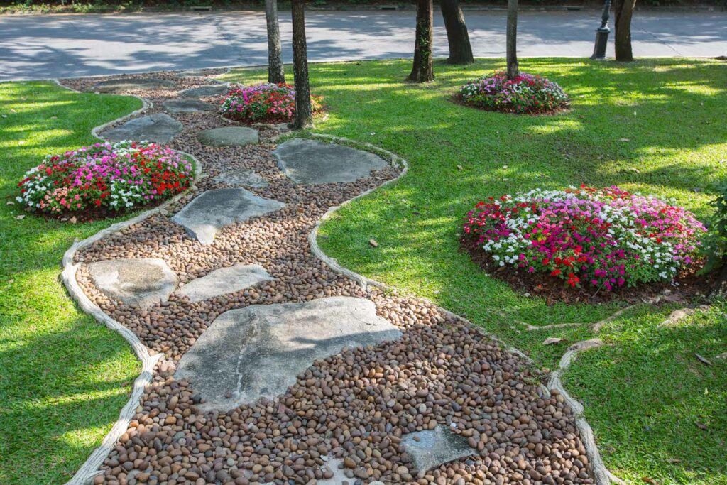 Pathway winding through garden